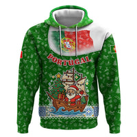 Portugal Christmas Hoodie with Green Red Santa Ship Tree and Coat of Arms - Wonder Print Shop