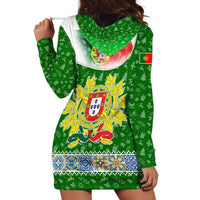 Portugal Christmas Hoodie Dress with Green Red Santa Ship Tree and Coat of Arms - Wonder Print Shop