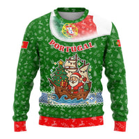 Portugal Christmas Ugly Christmas Sweater with Green Red Santa Ship Tree and Coat of Arms - Wonder Print Shop