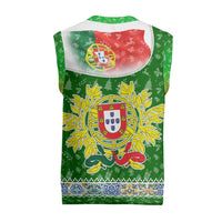 Portugal Christmas Knitted V-Neck Vest with Green Red Santa Ship Tree and Coat of Arms - Wonder Print Shop