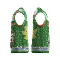 Portugal Christmas Knitted V-Neck Vest with Green Red Santa Ship Tree and Coat of Arms - Wonder Print Shop