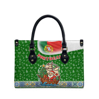 Portugal Christmas Leather Bag with Green Red Santa Ship Tree and Coat of Arms - Wonder Print Shop