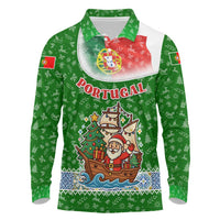 Portugal Christmas Long Sleeve Polo Shirt with Green Red Santa Ship Tree and Coat of Arms - Wonder Print Shop