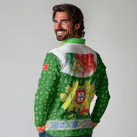Portugal Christmas Long Sleeve Polo Shirt with Green Red Santa Ship Tree and Coat of Arms - Wonder Print Shop