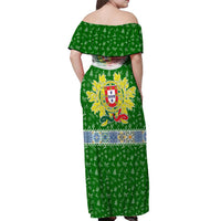 Portugal Christmas Off Shoulder Maxi Dress with Green Red Santa Ship Tree and Coat of Arms - Wonder Print Shop