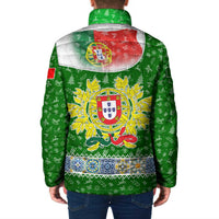 Portugal Christmas Padded Jacket with Green Red Santa Ship Tree and Coat of Arms - Wonder Print Shop