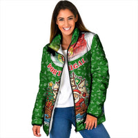 Portugal Christmas Padded Jacket with Green Red Santa Ship Tree and Coat of Arms - Wonder Print Shop