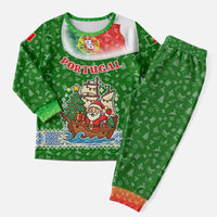 Portugal Christmas Pajama Set with Green Red Santa Ship Tree and Coat of Arms - Wonder Print Shop