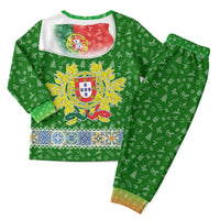 Portugal Christmas Pajama Set with Green Red Santa Ship Tree and Coat of Arms - Wonder Print Shop