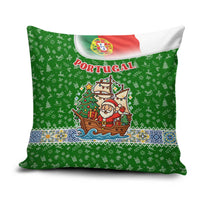 Portugal Christmas Pillow Cover with Green Red Santa Ship Tree and Coat of Arms - Wonder Print Shop