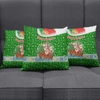 Portugal Christmas Pillow Cover with Green Red Santa Ship Tree and Coat of Arms - Wonder Print Shop