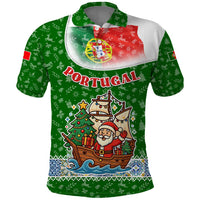 Portugal Christmas Polo Shirt with Green Red Santa Ship Tree and Coat of Arms - Wonder Print Shop