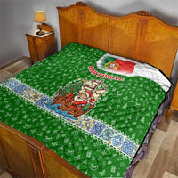 Portugal Christmas Quilt with Green Red Santa Ship Tree and Coat of Arms - Wonder Print Shop