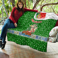 Portugal Christmas Quilt with Green Red Santa Ship Tree and Coat of Arms - Wonder Print Shop