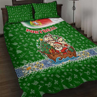 Portugal Christmas Quilt Bed Set with Green Red Santa Ship Tree and Coat of Arms - Wonder Print Shop