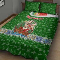 Portugal Christmas Quilt Bed Set with Green Red Santa Ship Tree and Coat of Arms - Wonder Print Shop
