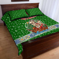 Portugal Christmas Quilt Bed Set with Green Red Santa Ship Tree and Coat of Arms - Wonder Print Shop