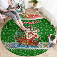Portugal Christmas Round Carpet with Green Red Santa Ship Tree and Coat of Arms - Wonder Print Shop