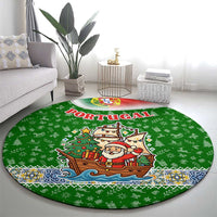 Portugal Christmas Round Carpet with Green Red Santa Ship Tree and Coat of Arms - Wonder Print Shop