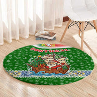 Portugal Christmas Round Carpet with Green Red Santa Ship Tree and Coat of Arms - Wonder Print Shop