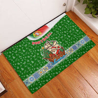 Portugal Christmas Rubber Doormat with Green Red Santa Ship Tree and Coat of Arms - Wonder Print Shop
