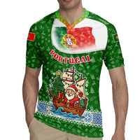 Portugal Christmas Rugby Jersey with Green Red Santa Ship Tree and Coat of Arms - Wonder Print Shop