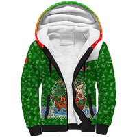 Portugal Christmas Sherpa Hoodie with Green Red Santa Ship Tree and Coat of Arms - Wonder Print Shop