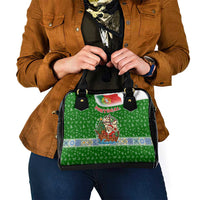 Portugal Christmas Shoulder Handbag with Green Red Santa Ship Tree and Coat of Arms - Wonder Print Shop