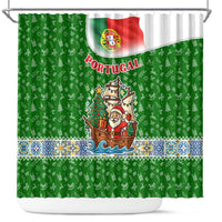 Portugal Christmas Shower Curtain with Green Red Santa Ship Tree and Coat of Arms - Wonder Print Shop