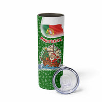Portugal Christmas Skinny Tumbler with Green Red Santa Ship Tree and Coat of Arms - Wonder Print Shop