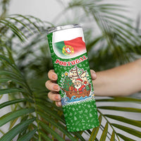Portugal Christmas Skinny Tumbler with Green Red Santa Ship Tree and Coat of Arms - Wonder Print Shop