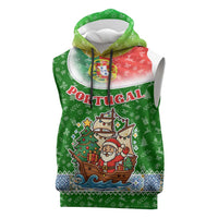 Portugal Christmas Sleeveless Hoodie with Green Red Santa Ship Tree and Coat of Arms - Wonder Print Shop
