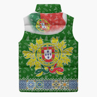 Portugal Christmas Sleeveless Puffer Jacket with Green Red Santa Ship Tree and Coat of Arms - Wonder Print Shop