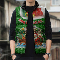Portugal Christmas Sleeveless Puffer Jacket with Green Red Santa Ship Tree and Coat of Arms - Wonder Print Shop