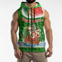 Portugal Christmas Sleeveless Zip Hoodie with Green Red Santa Ship Tree and Coat of Arms - Wonder Print Shop