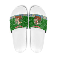 Portugal Christmas Slide Sandals with Green Red Santa Ship Tree and Coat of Arms - Wonder Print Shop