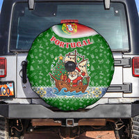 Portugal Christmas Spare Tire Cover with Green Red Santa Ship Tree and Coat of Arms - Wonder Print Shop