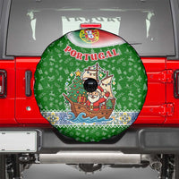 Portugal Christmas Spare Tire Cover with Green Red Santa Ship Tree and Coat of Arms - Wonder Print Shop