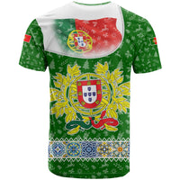 Portugal Christmas T Shirt with Green Red Santa Ship Tree and Coat of Arms - Wonder Print Shop
