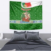 Portugal Christmas Tapestry with Green Red Santa Ship Tree and Coat of Arms - Wonder Print Shop
