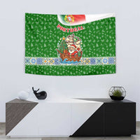Portugal Christmas Tapestry with Green Red Santa Ship Tree and Coat of Arms - Wonder Print Shop