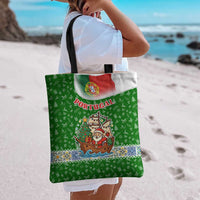 Portugal Christmas Tote Bag with Green Red Santa Ship Tree and Coat of Arms - Wonder Print Shop