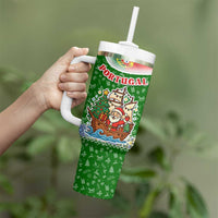 Portugal Christmas Tumbler With Handle with Green Red Santa Ship Tree and Coat of Arms - Wonder Print Shop