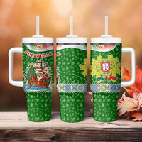 Portugal Christmas Tumbler With Handle with Green Red Santa Ship Tree and Coat of Arms - Wonder Print Shop