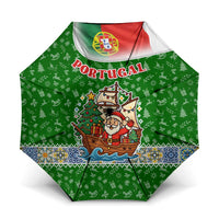 Portugal Christmas Umbrella with Green Red Santa Ship Tree and Coat of Arms - Wonder Print Shop