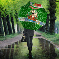Portugal Christmas Umbrella with Green Red Santa Ship Tree and Coat of Arms - Wonder Print Shop