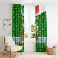 Portugal Christmas Window Curtain with Green Red Santa Ship Tree and Coat of Arms - Wonder Print Shop