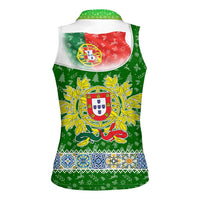 Portugal Christmas Women Sleeveless Polo Shirt with Green Red Santa Ship Tree and Coat of Arms - Wonder Print Shop