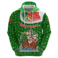 Portugal Christmas Zip Hoodie with Green Red Santa Ship Tree and Coat of Arms - Wonder Print Shop