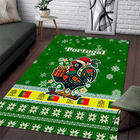 Portugal Christmas Area Rug with Green Galo de Barcelos Rooster Santa Hat and Gift - Wonder Print Shop